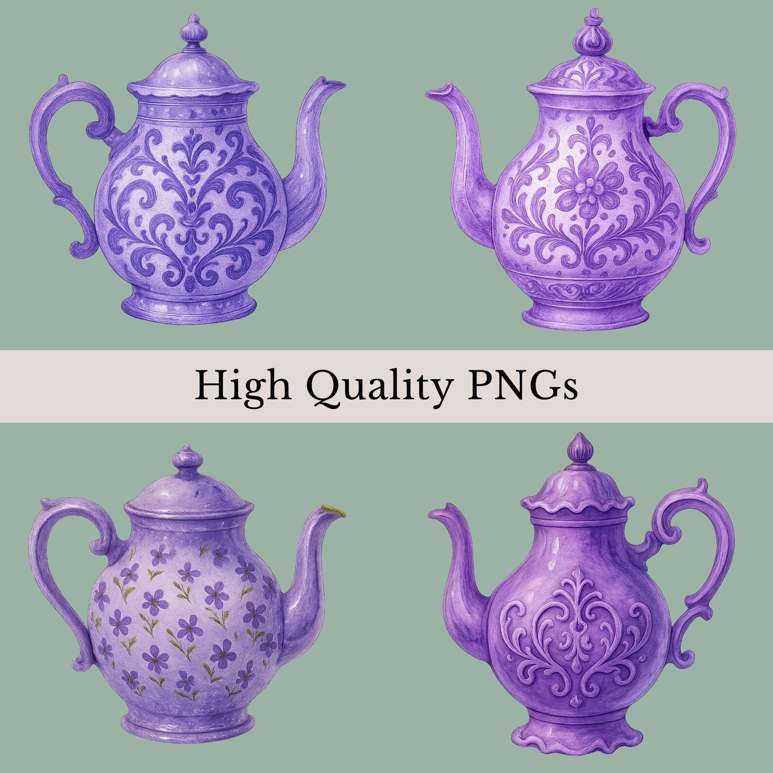 Purple Teapots Clipart Bundle