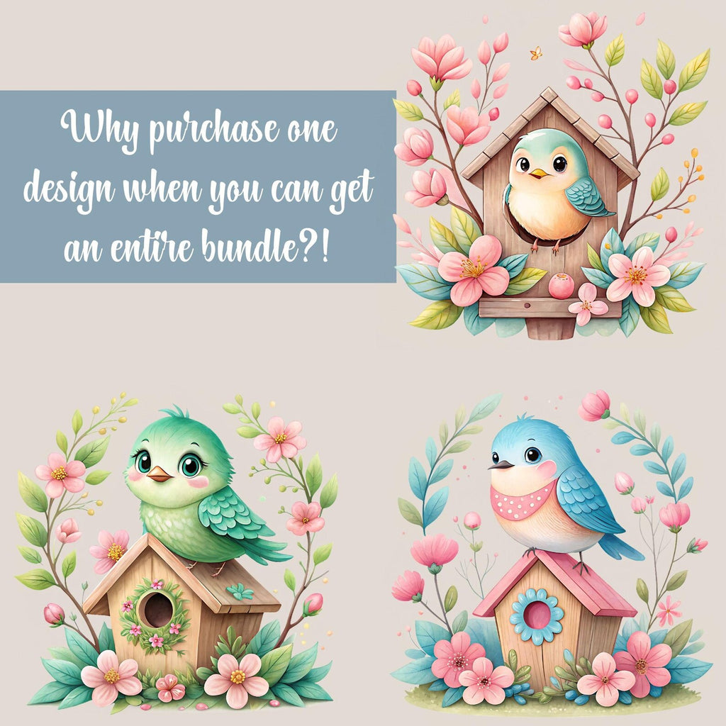 Cute Birds & Birdhouses Watercolor Clipart Bundle | 15 PNG Designs