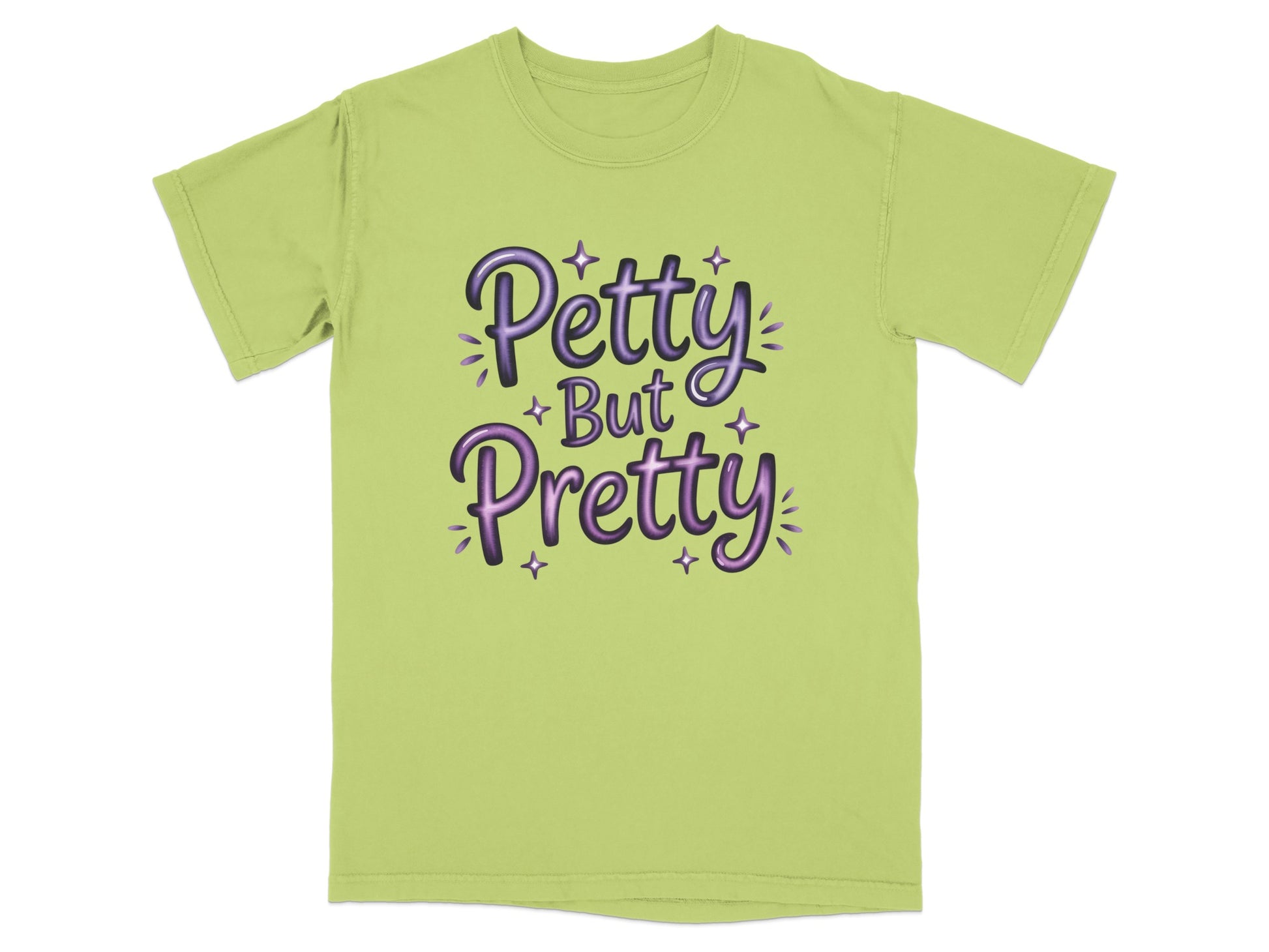 Light green t-shirt with "Petty But Pretty" text design.
