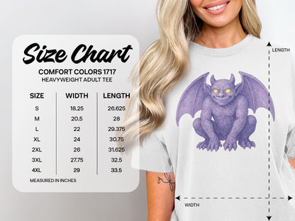 Size chart for Comfort Colors 1717 heavyweight adult tee with garment measurements.
