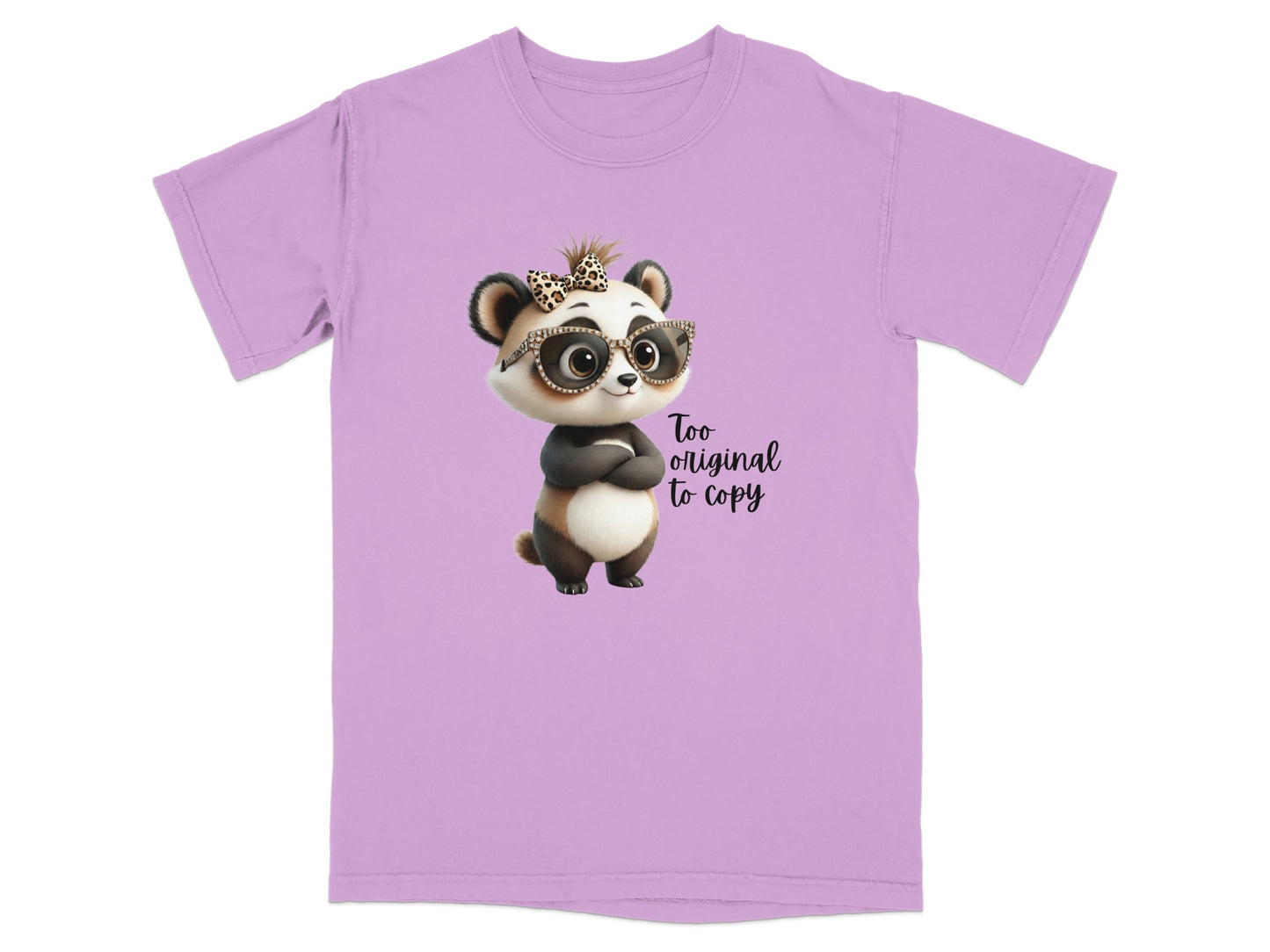 Panda wearing sunglasses and bow tie, text "Too original to copy".