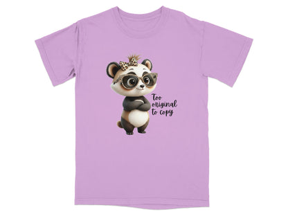 Panda wearing sunglasses and bow tie, text "Too original to copy".