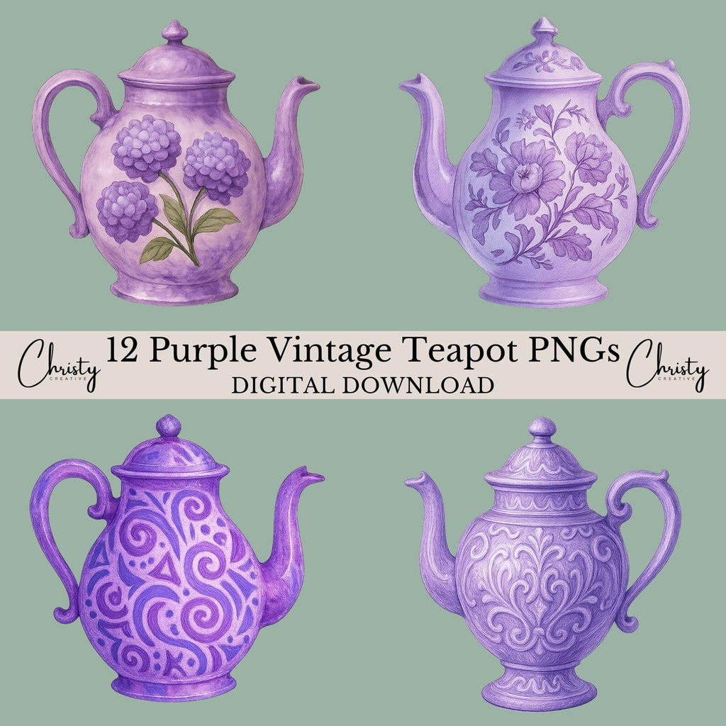 Purple Teapots Clipart Bundle