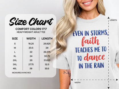 Size chart for Comfort Colors heavyweight adult tee with dimensions.