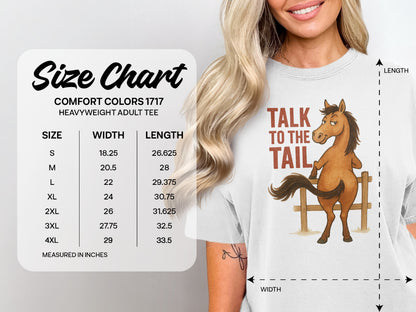 Comfort Colors size chart for heavyweight adult tee with horse graphic.