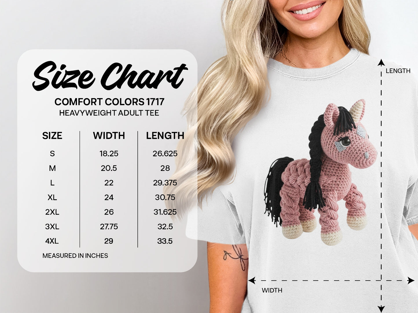 Comfort Colors 1717 heavyweight adult tee size chart with measurements.