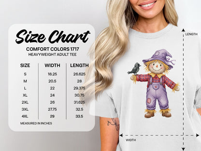 Size chart for Comfort Colors 1717 heavyweight adult tee.