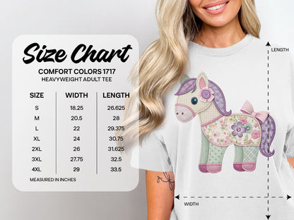 Comfort Colors 1717 heavyweight adult tee size chart with measurements in inches.
