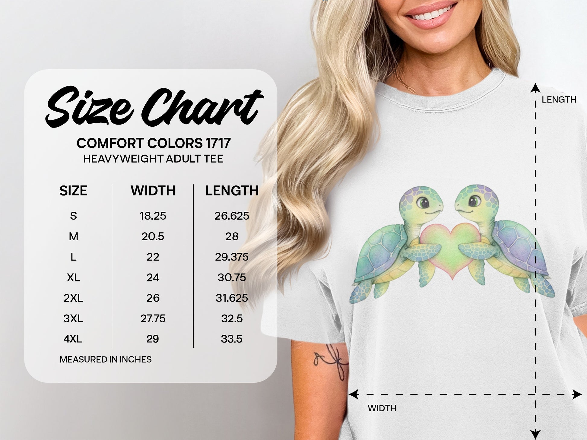 Comfort Colors 1717 size chart for heavyweight adult tee.