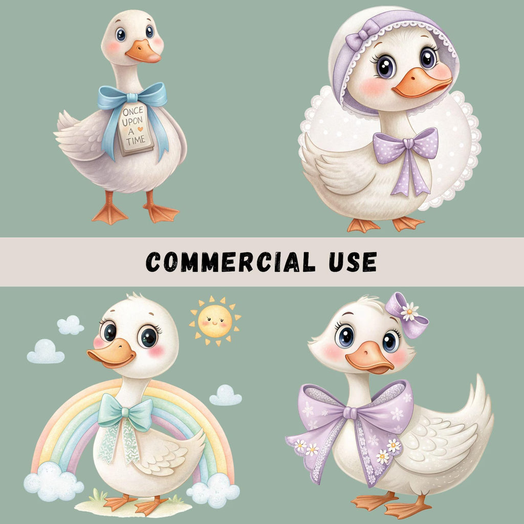 Watercolor Geese Clipart Bundle | 15 Transparent PNG Designs