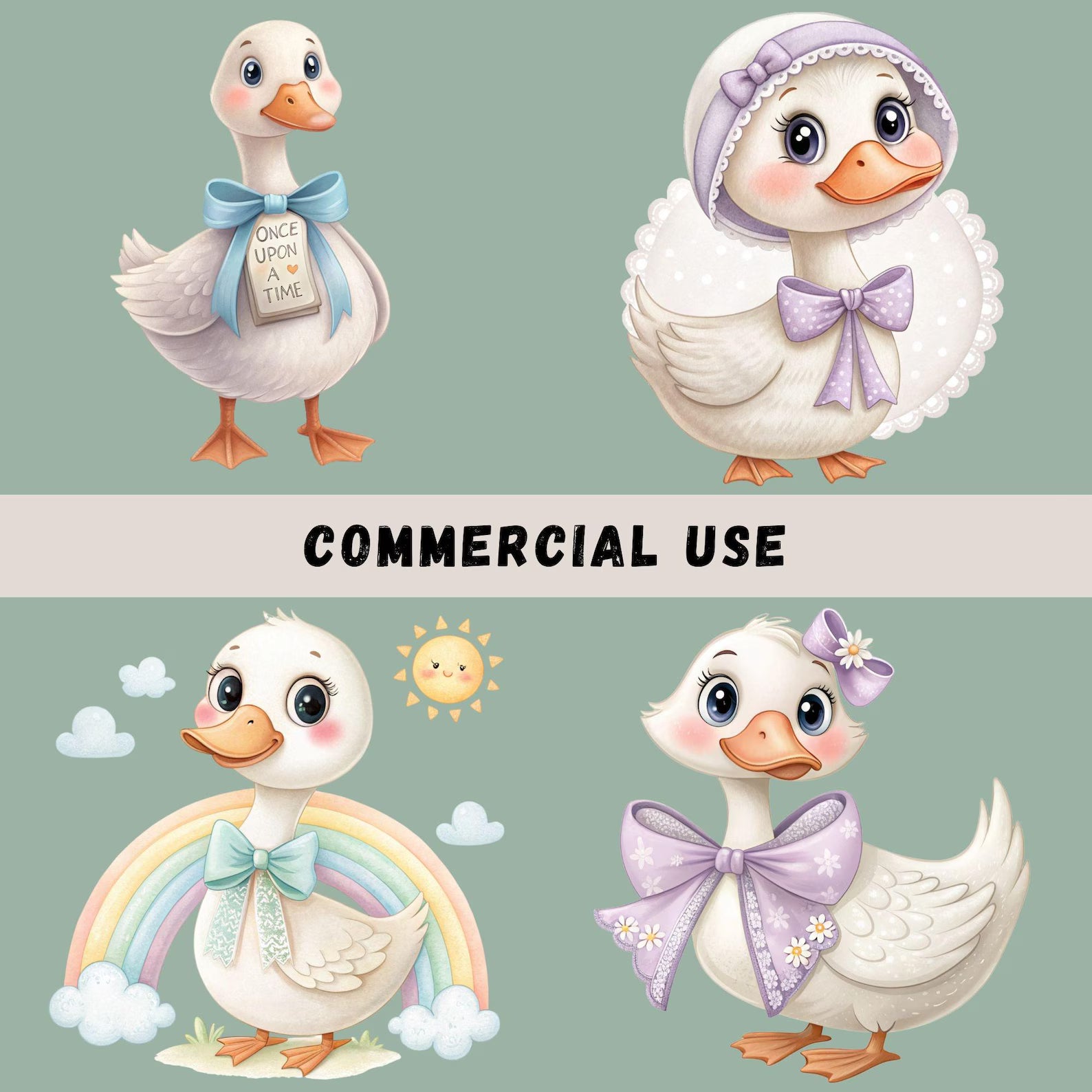 Watercolor Geese Clipart Bundle | 15 Transparent PNG Designs
