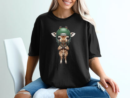 Cartoon giraffe wearing a football helmet and jersey.