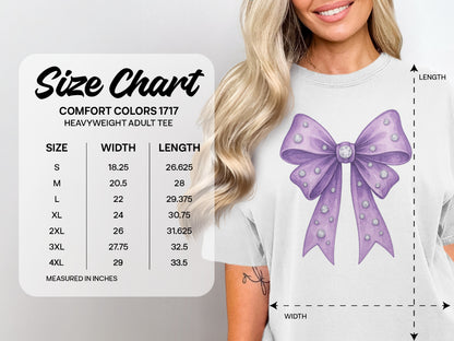 Comfort Colors 1717 size chart with measurements for heavyweight adult tees.
