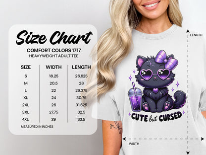 Comfort Colors 1717 heavyweight t-shirt size chart with measurements.