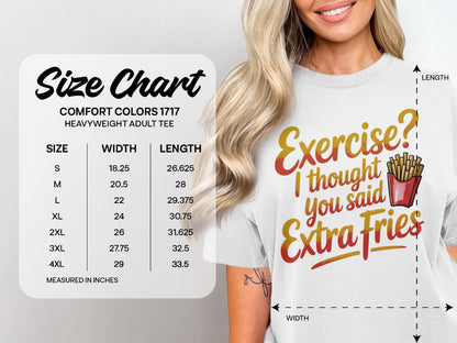 Comfort Colors 1717 heavyweight adult tee size chart and graphic tee.