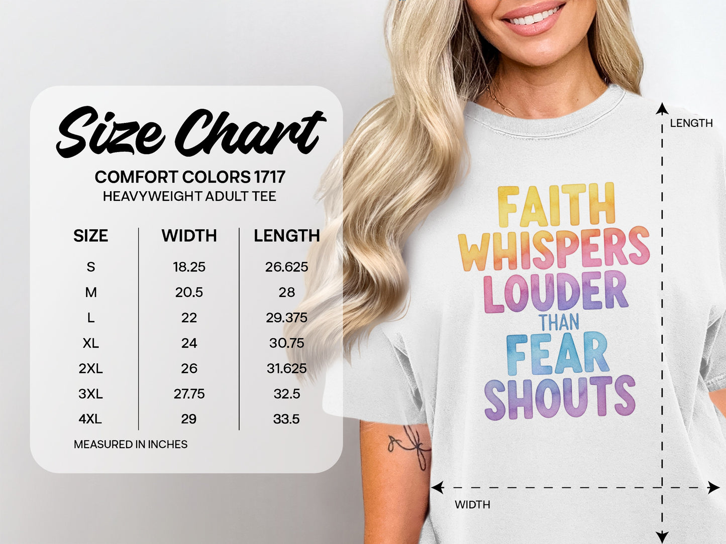 Comfort Colors 1717 size chart for heavyweight adult tee.