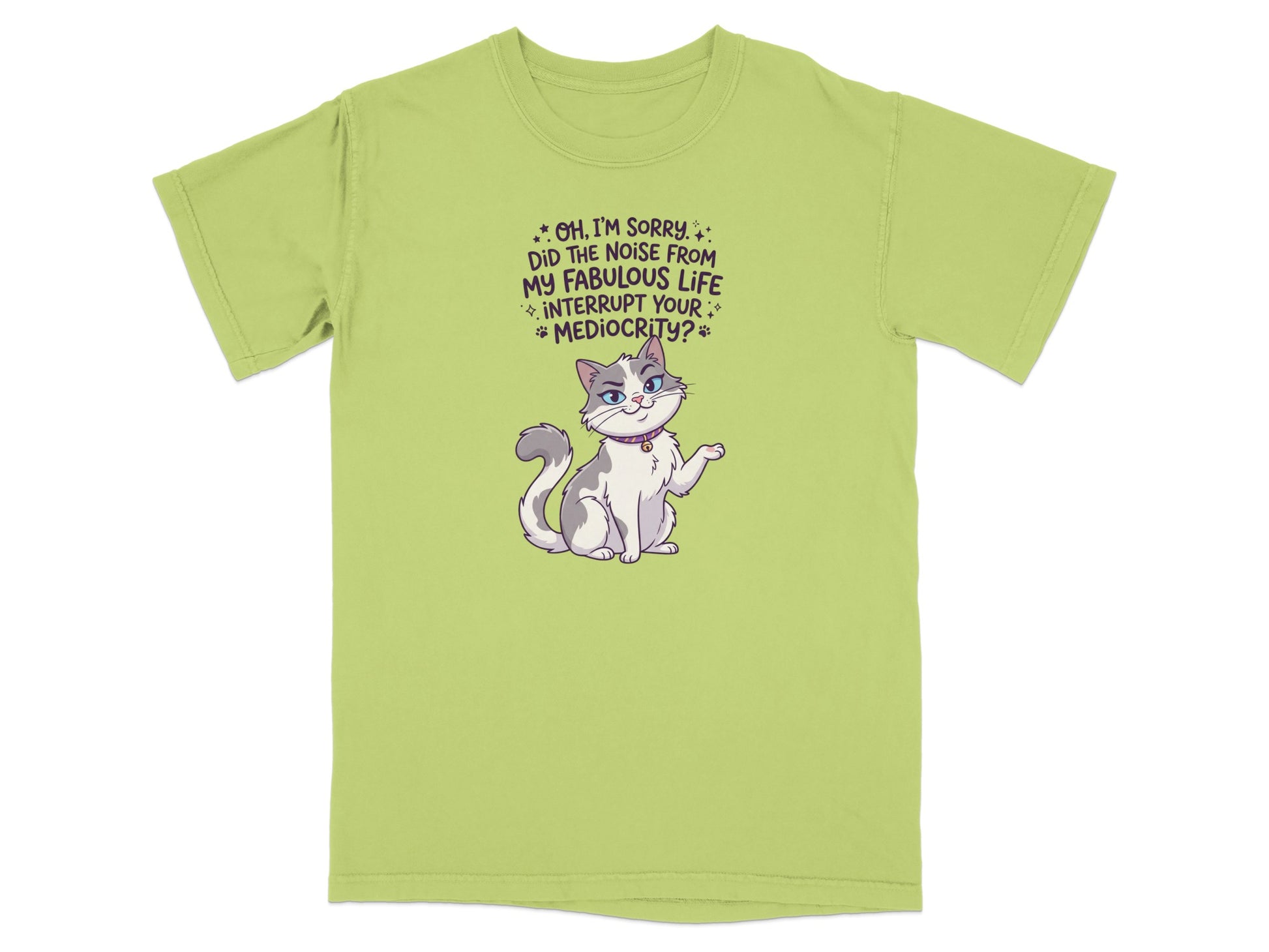 T-shirt with cartoon cat saying "Did the noise from my fabulous life interrupt your mediocrity?"