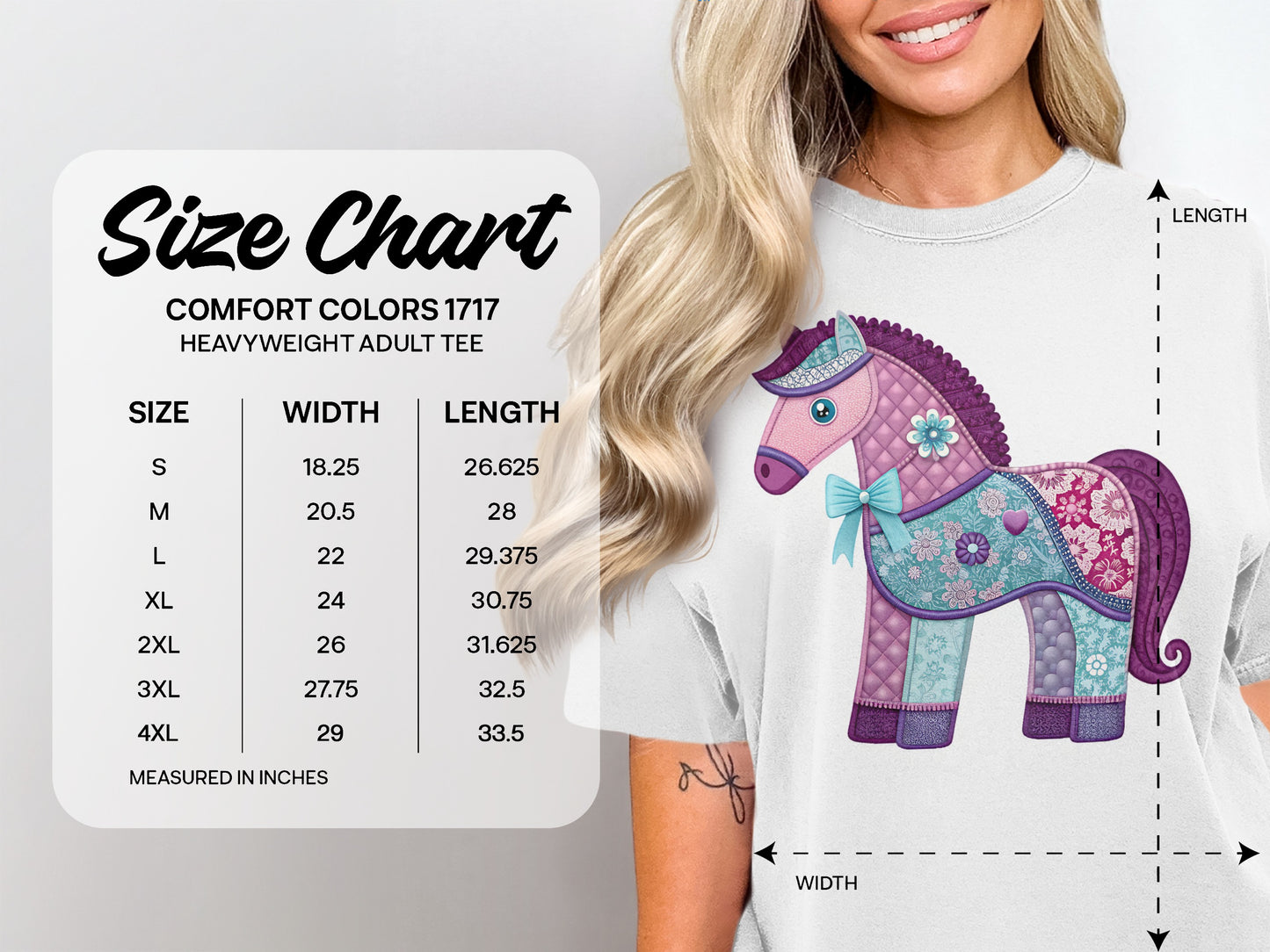 Size chart for Comfort Colors 1717 heavyweight adult tee.