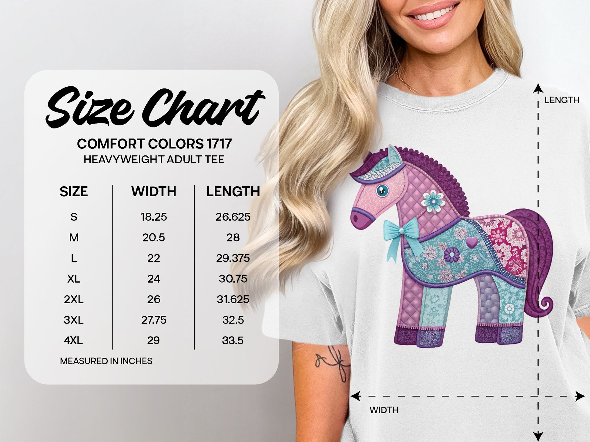 Size chart for Comfort Colors 1717 heavyweight adult tee.