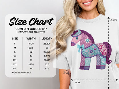 Size chart for Comfort Colors 1717 heavyweight adult tee.