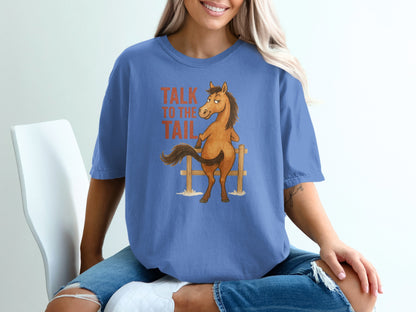 Illustration of a cartoon horse behind a fence with text "Talk to the Tail".