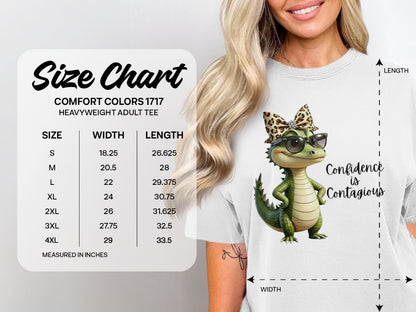 Comfort Colors 1717 heavyweight adult tee size chart with measurements.