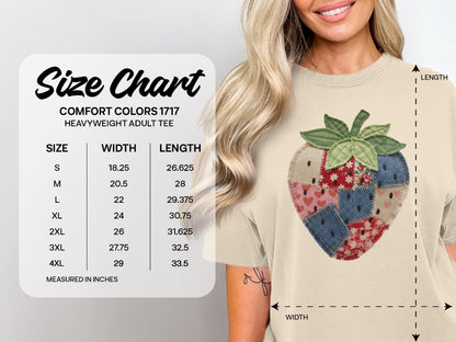 Comfort Colors 1717 heavyweight adult tee size chart with measurements.