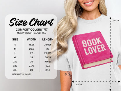 Size chart for Comfort Colors 1717 heavyweight adult tee.