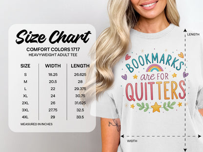 Comfort Colors 1717 heavyweight adult tee size chart with measurements in inches.