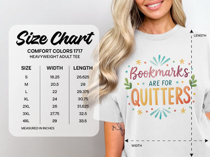 Comfort Colors 1717 heavyweight adult tee size chart with measurements in inches.