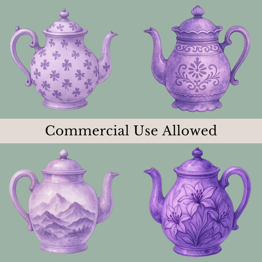 Purple Teapots Clipart Bundle