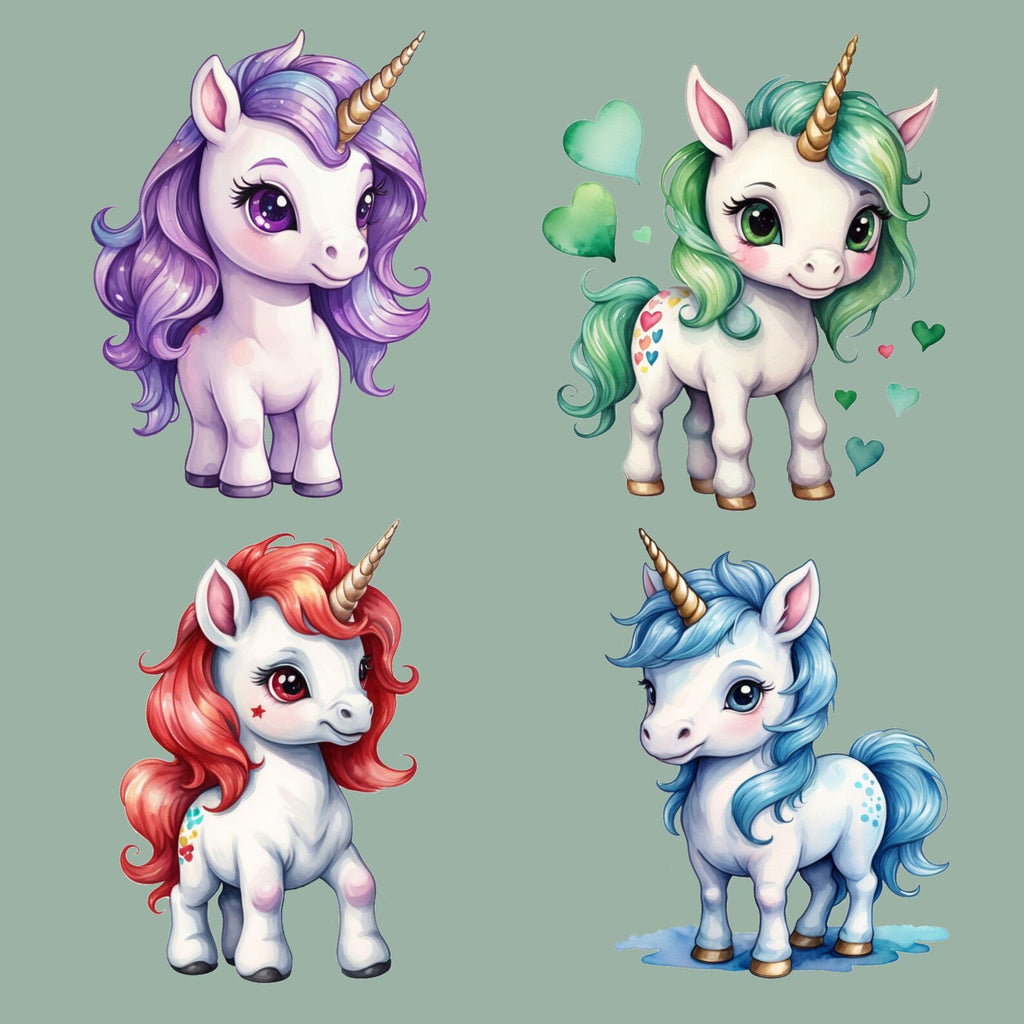 Watercolor Unicorn Clipart Bundle | 12 PNG Designs