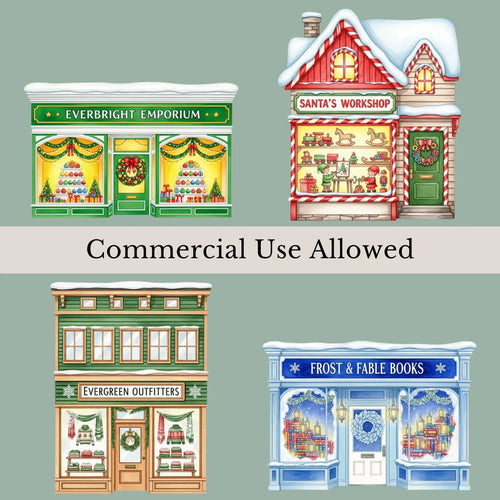 Christmas Village Watercolor Clipart Bundle | 12 PNG Designs