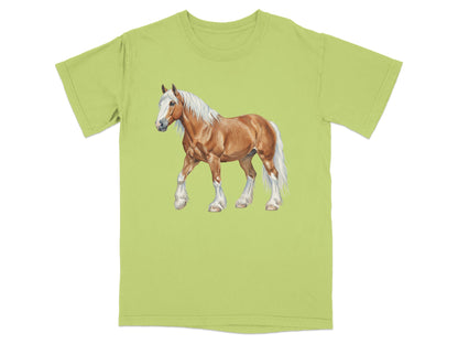 Light green t-shirt with a brown horse illustration.