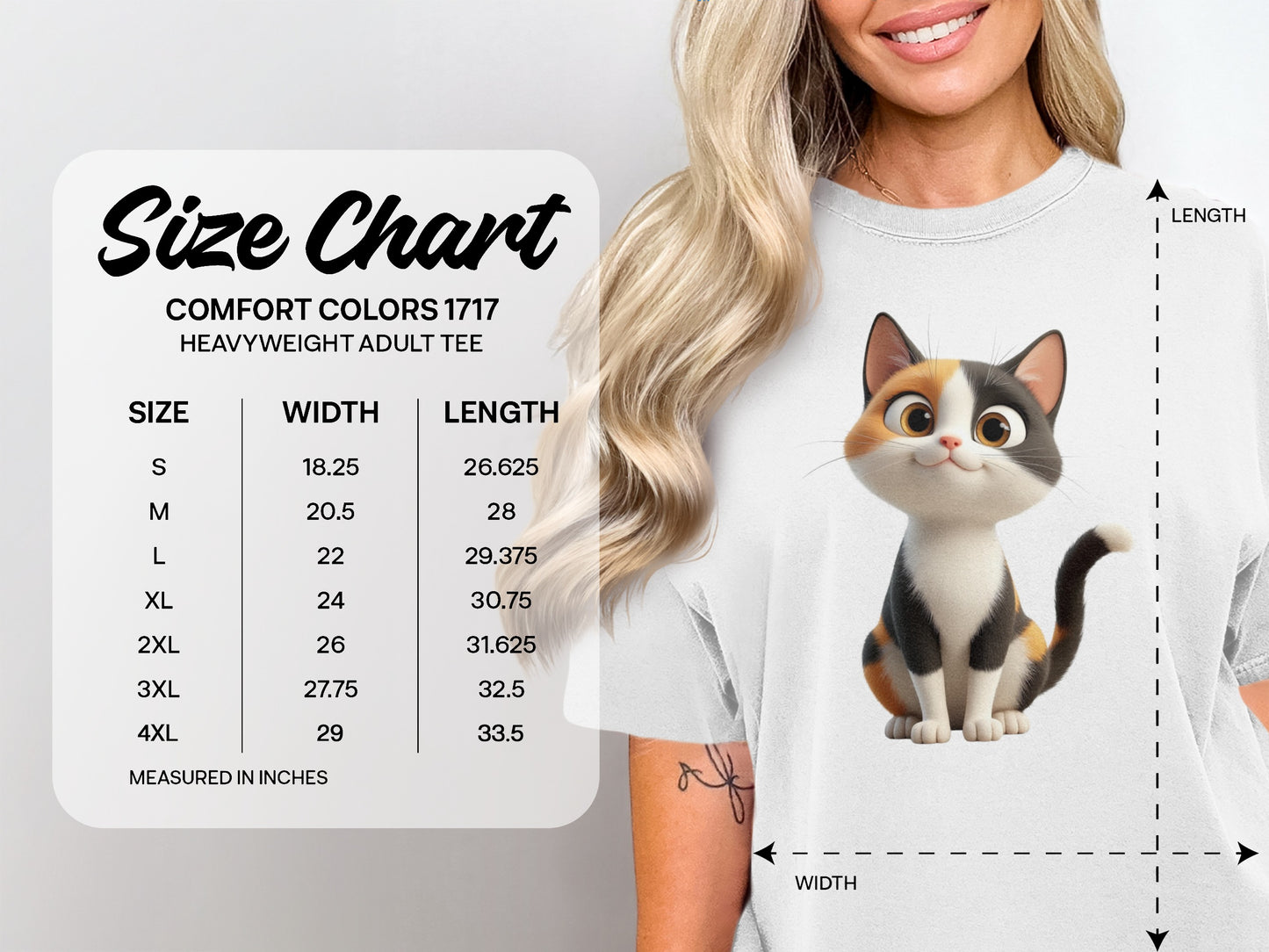 Comfort Colors 1717 heavyweight adult tee size chart with measurements.