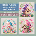 Cute Birds & Birdhouses Watercolor Clipart Bundle | 15 PNG Designs
