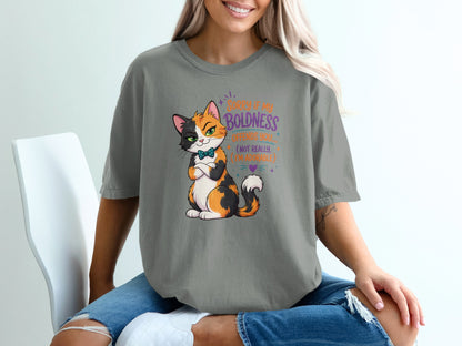 Calico cat in teal bow tie with "Sorry I'm Boldness Offends You" text.