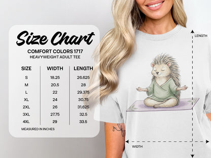Size chart for Comfort Colors 1717 heavyweight adult tee, showing measurements.