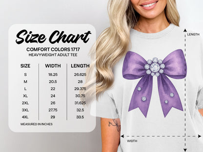 Comfort Colors 1717 heavyweight adult tee size chart with measurements.