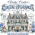 Coastal Hydrangea Village watercolor clipart bundle cover