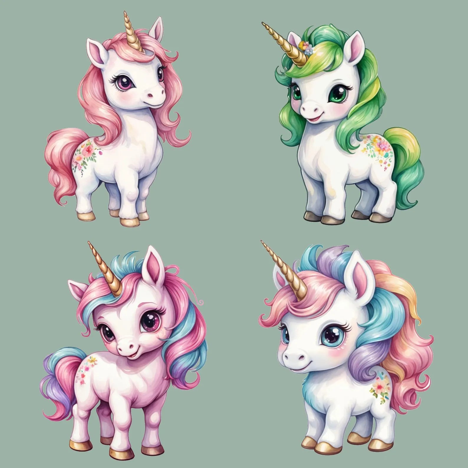 Watercolor Unicorn Clipart Bundle | 12 PNG Designs