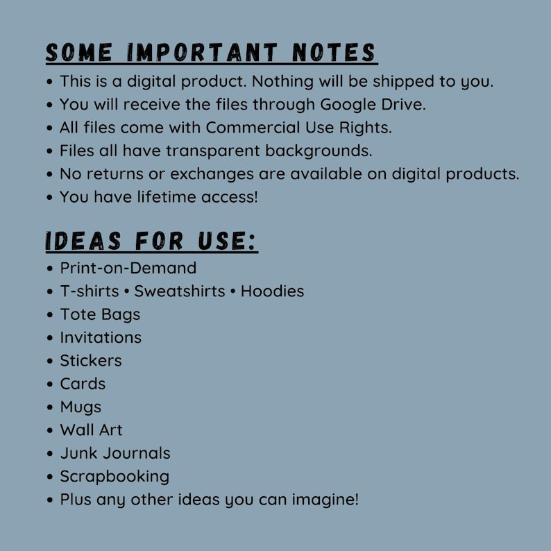 Digital clipart license notes and project ideas