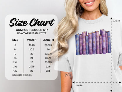 Size chart for Comfort Colors 1717 heavyweight adult tee.