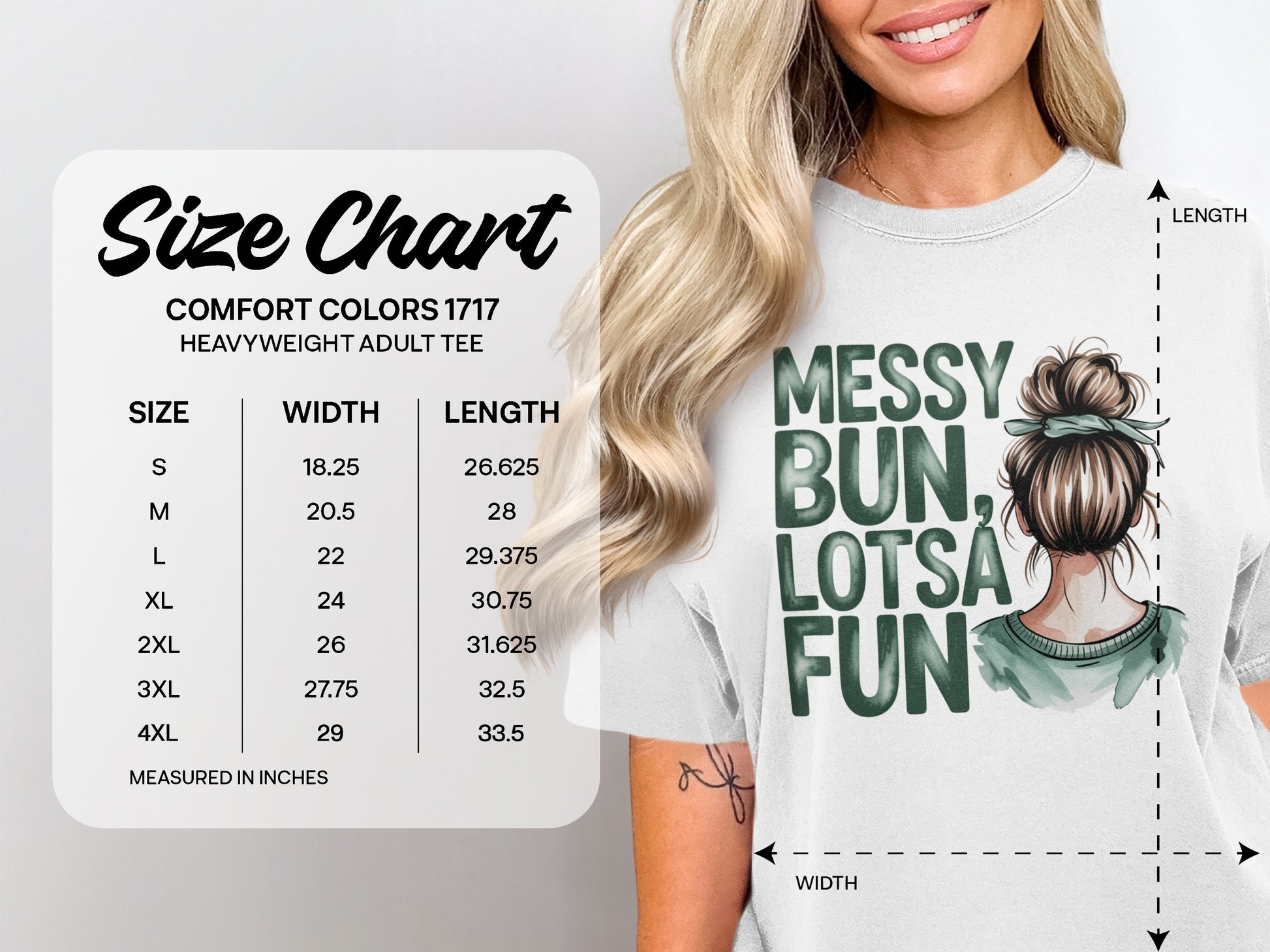 Comfort Colors heavyweight adult tee size chart with measurements.