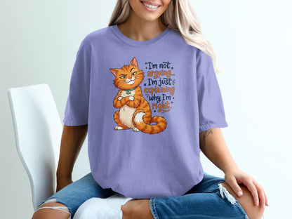 Purple t-shirt with a cartoon cat and text "I'm not arguing... I'm just explaining why I'm right."