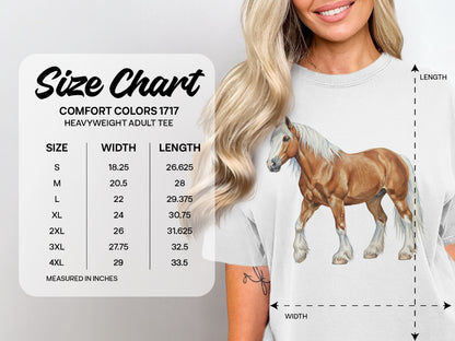Comfort Colors 1717 heavyweight adult tee size chart with measurements in inches.