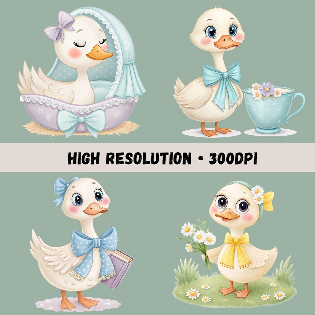 Watercolor Geese Clipart Bundle | 15 Transparent PNG Designs