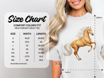 Size chart for Comfort Colors heavyweight adult tee, showing measurements in inches.