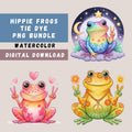 Hippie Frogs tie dye PNG bundle with watercolor peace sign frogs