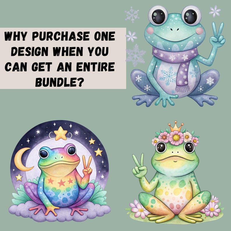 Whimsical watercolor hippie frogs with peace signs